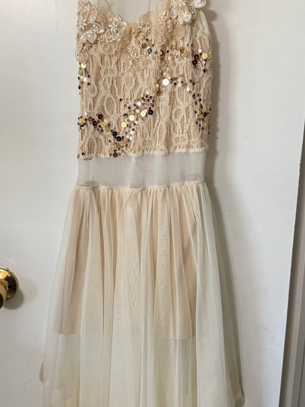 Girls' Cream Sequin Tulle Dance Costume Dress-Costume Gallery